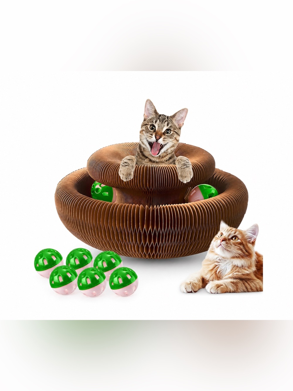 Cat Toy Magic Organ Cat Scratcher Cardboard with Bell Balls, Foldable Design